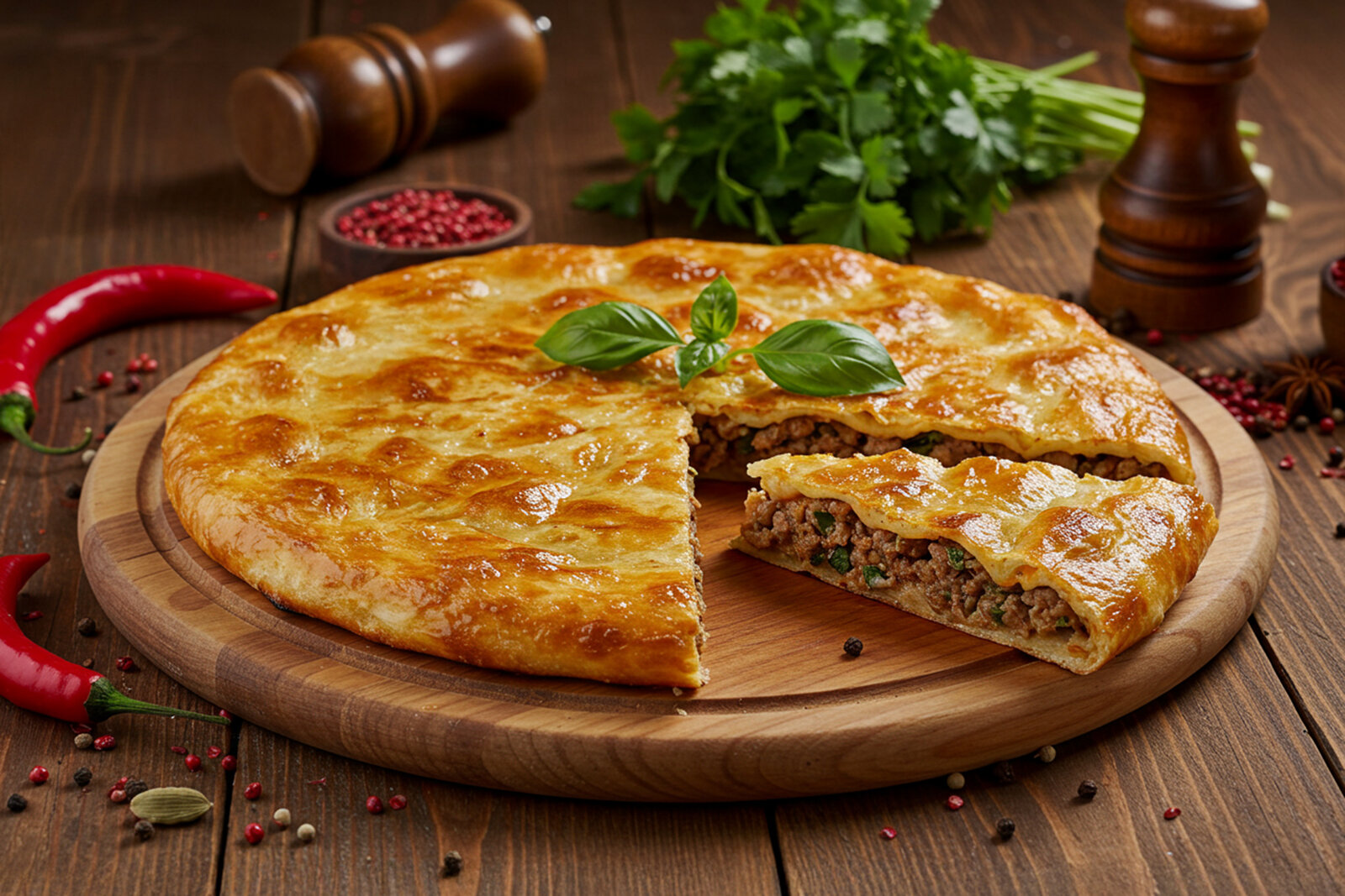Kubdari (quzu əti, qırmızı soğan, gürcü ədviyyatları, göyərti) 